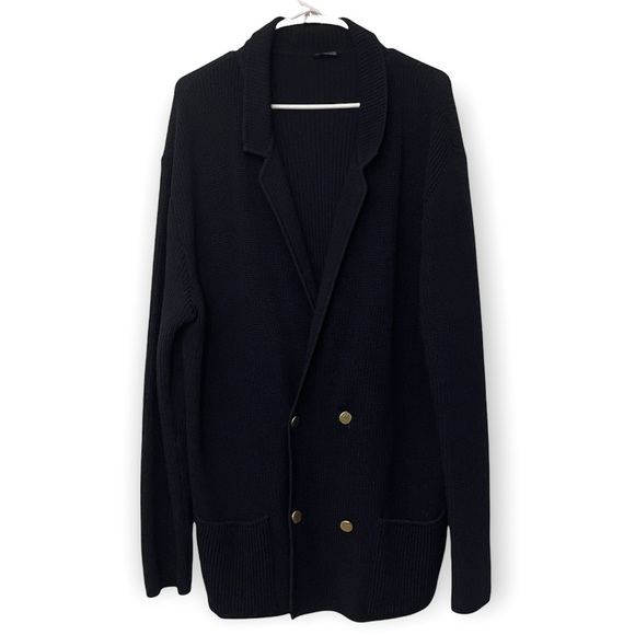 Vintage Virgin Wool Double-Breasted Cardigan | Navy Blue | Size XL - Picture 1 of 9
